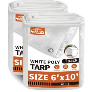 TARPAL Tarp 6'x 10' White Tarp Waterproof 7.5 mil(2-Pack) Medium Duty All Purpose Poly Tarps Cover Waterproof,Snow Proof UV Protection,Rip and Tear Proof,Poly Tarpaulin