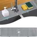 XXL Silicone Faucet Handle Drip Catcher Tray Mat, Large Silicone Faucet Mat, Dish Soap Sponge Holder for Kitchen Sink Accessories, Drying Mat for Kitchen Counter & Bathroom Kitchen Sink Splash Guard, Grey (1Pack): 24"x5.55"