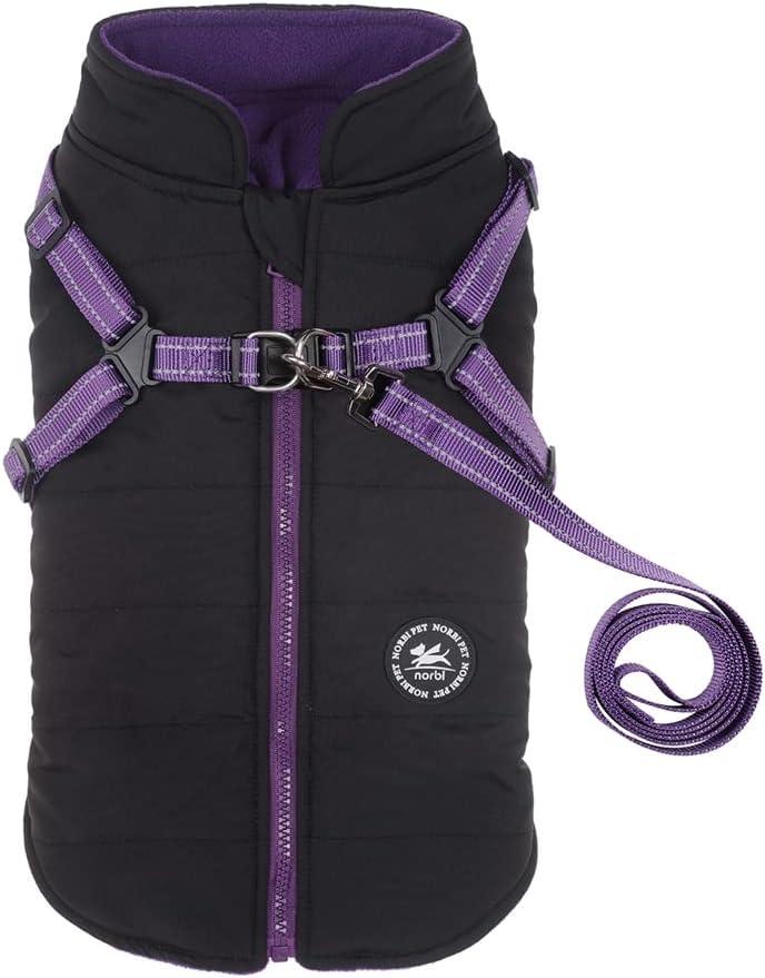Norbi Pet Warm Jacket Small Dog Vest Harness Wih Leash Puppy Winter 2 in 1 Outfit Cold Weather Coat (XL, Black)