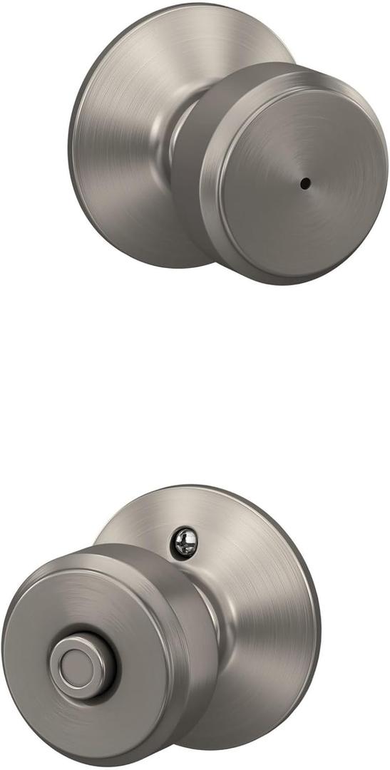 Schlage F40 BWE 619 Bowery Door Knob, Bed & Bath Privacy Lock, Satin Nickel