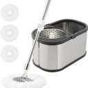 Stainless Steel Spin Mop and Bucket with Wringer Set, 360 Spinning Mop Bucket Floor Cleaning System with 4 Microfiber Mop Replacement Heads