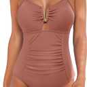 AI'MAGE Women's Tummy Control Swimsuits Ruched Slimming One Piece Bathing Suit V Neck Swimsuit (Medium)