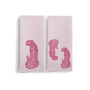Qeheb Preppy Pink Leopard Kitchen Towels, Hot Pink Cheetah Kitchen Towel Decorative Set of 2, Preppy Bathroom Decor,Checkered Towels for Bathroom,Trendy Leopard Hand Dish Tea Towel for Kitchen 16X24