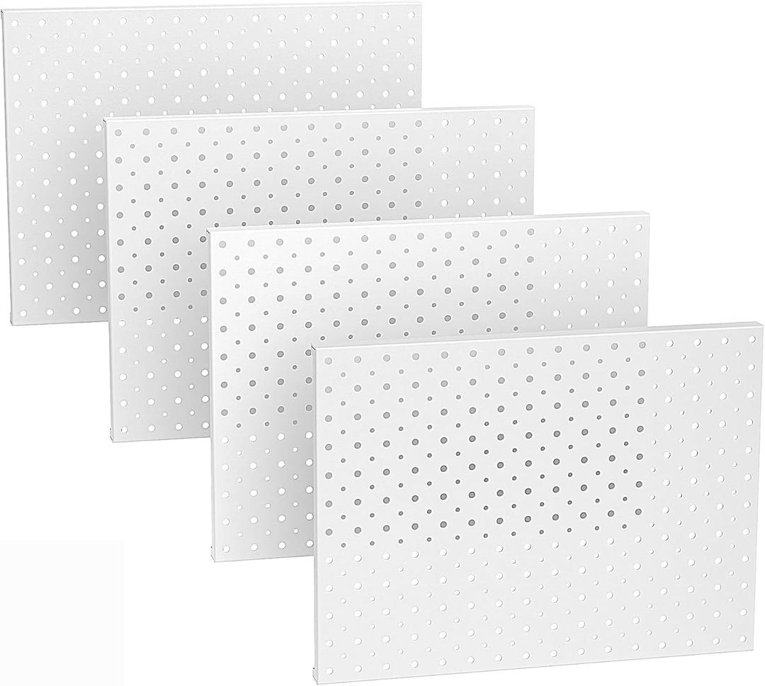 EVERHANGER Metal Pegboard Panels, Heavy Duty Pegboard Wall Organizer, Garage Wall Panels, Tool Storage Organization, 12"X16", 4pcs, White