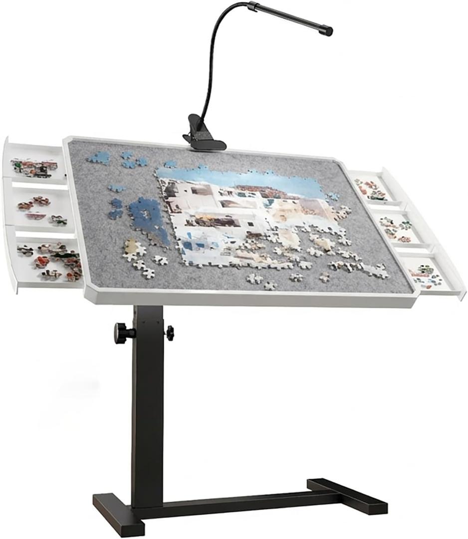 Jigsaw Puzzle Table 1500 Piece with Drawers and Cover 35"x26" Adjustable Puzzle Tables for Adults with 4 Wheels 6-Tilting-Angle Portable Plastic Jigsaw Puzzle Board