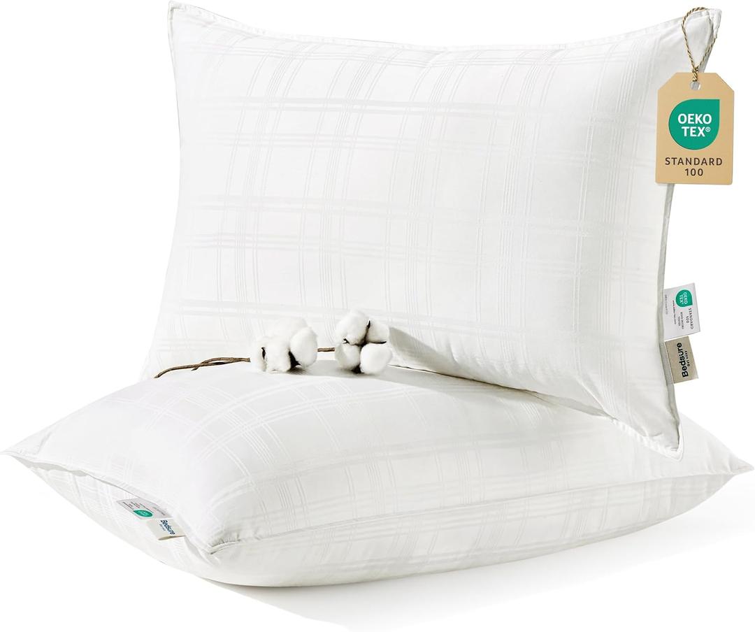 Bedsure Fluffy Bed Pillows for Sleeping - Luxury Queen Size Pillows Set of 2 with 100% Cotton Breathable Cover, Soft & Supportive Hotel Quality Filling for Side, Stomach, Back Sleeper