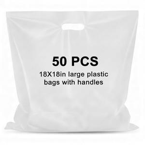 Maitys 50 Pcs 18"x18" White Plastic Bags with Handles Large Merchandise Shopping Bags for Small Business, Retail, Boutique Stores, Gifts