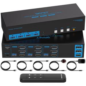 4K144Hz HDMI + 2 Displayport KVM Switch 3 Monitors 3 Computers 8K USB 3.0 KVM Switches Triple Monitor for 3 Computer Share 3 Screens and 4 USB 3.0 Ports Support Extended/Copy Mode (Deep Blue)