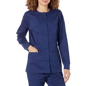 Amazon Essentials Women's Scrub Snap Jacket, Dark Blue, Large