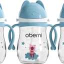 Toddler Sippy Cup, Tritan Baby Water Bottle With Non-Spill Valve Spout, Removable Handle and Carry Strap, 270ml/12m+/Blue/Pack of 3