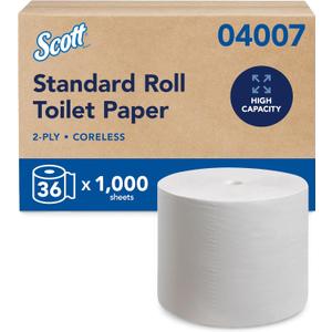 Scott Professional Essential Coreless High-Capacity Standard Roll Toilet Paper, Bulk (04007), 2-Ply, White (36 Rolls of 1,000 Sheets, 36,000 Sheet Total)