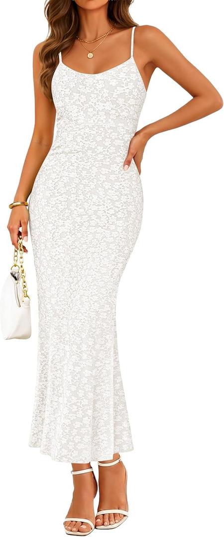 ZESICA Women's Summer Floral Spaghtti Straps Midi Dress 2026 Bodycon Sleeveless Square Neck Casual Beach Long Dresses M