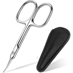 Cuticle Scissors, Extra Fine Curved Nail Scissors for Men Women, Professional Small Grooming Scissor for Eyebrow, Eyelash, Manicure and Pedicure (Silver)