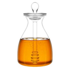 Mkono Honey Dispenser Glass Honey Pot Honey Jar with Dipper Sticks and Lid Cover Honey Containers Holder for Home Kitchen, 14 Ounces
