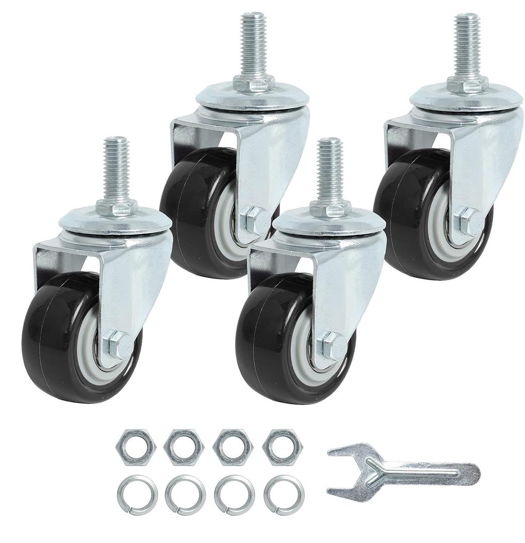 Finnhomy Stem Caster Wheels 2 Inch Heavy Duty Threaded Swivel Casters 3/8"-16x1 Set of 4 Premium Polyurethane Wheels PU Anti-wear Smooth Casters, Black