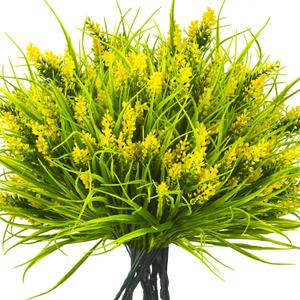 20 Bundles Artificial Plants Outdoor Fake Monkey Grass with Flowers (Yellow)