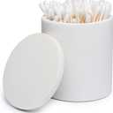Cotton Swab Holder Bathroom Organizer  Bathroom Canisters with Lids Cotton Pad Holder for Countertop, Vanity  Luxury Apothecary Jars with Lids Hold Swabs, Makeup Pads (White)