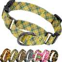 Kazazoo Martingale Collar for Dogs with Quick Release Buckle Adjustable Soft Durable Dog Collar for Small Medium Large No Pull Training Dog Collars-Yellow&Blue Plaid L (L:1" Wide for 15.8"-21.3" Neck)