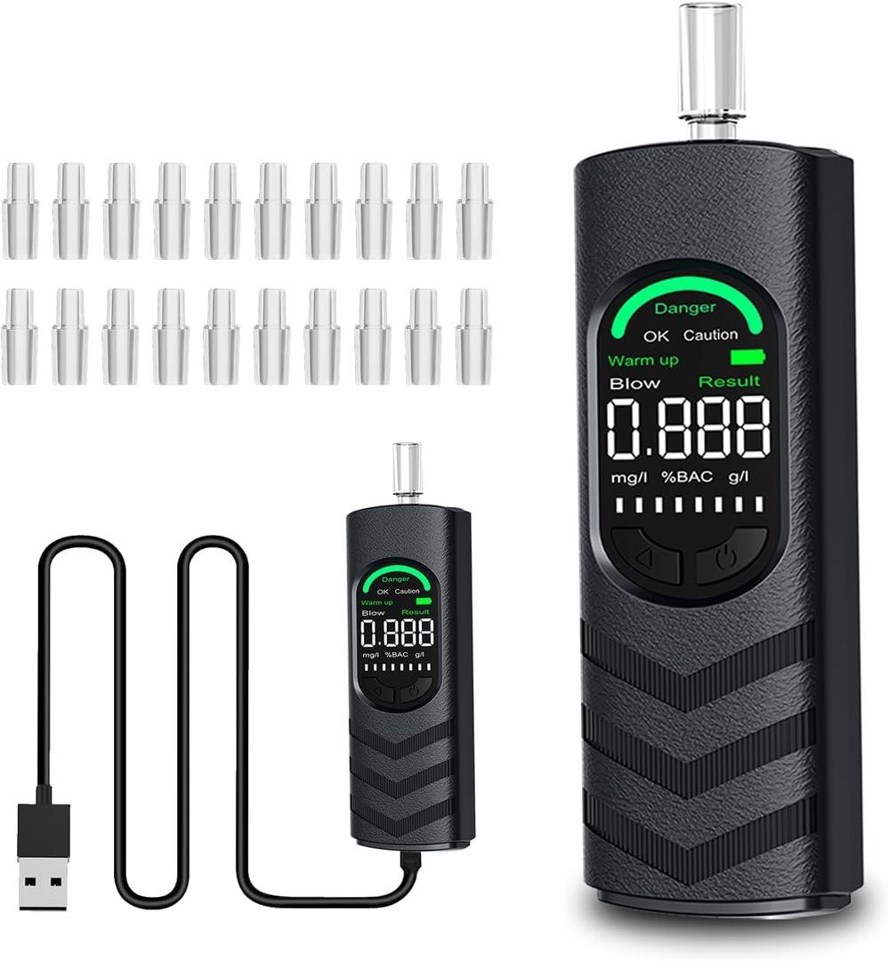 Breathalyzer Alcohol Tester, USB-C Rechargeable Breath Alcohol Tester with Color LCD Display, Semiconductor Sensor