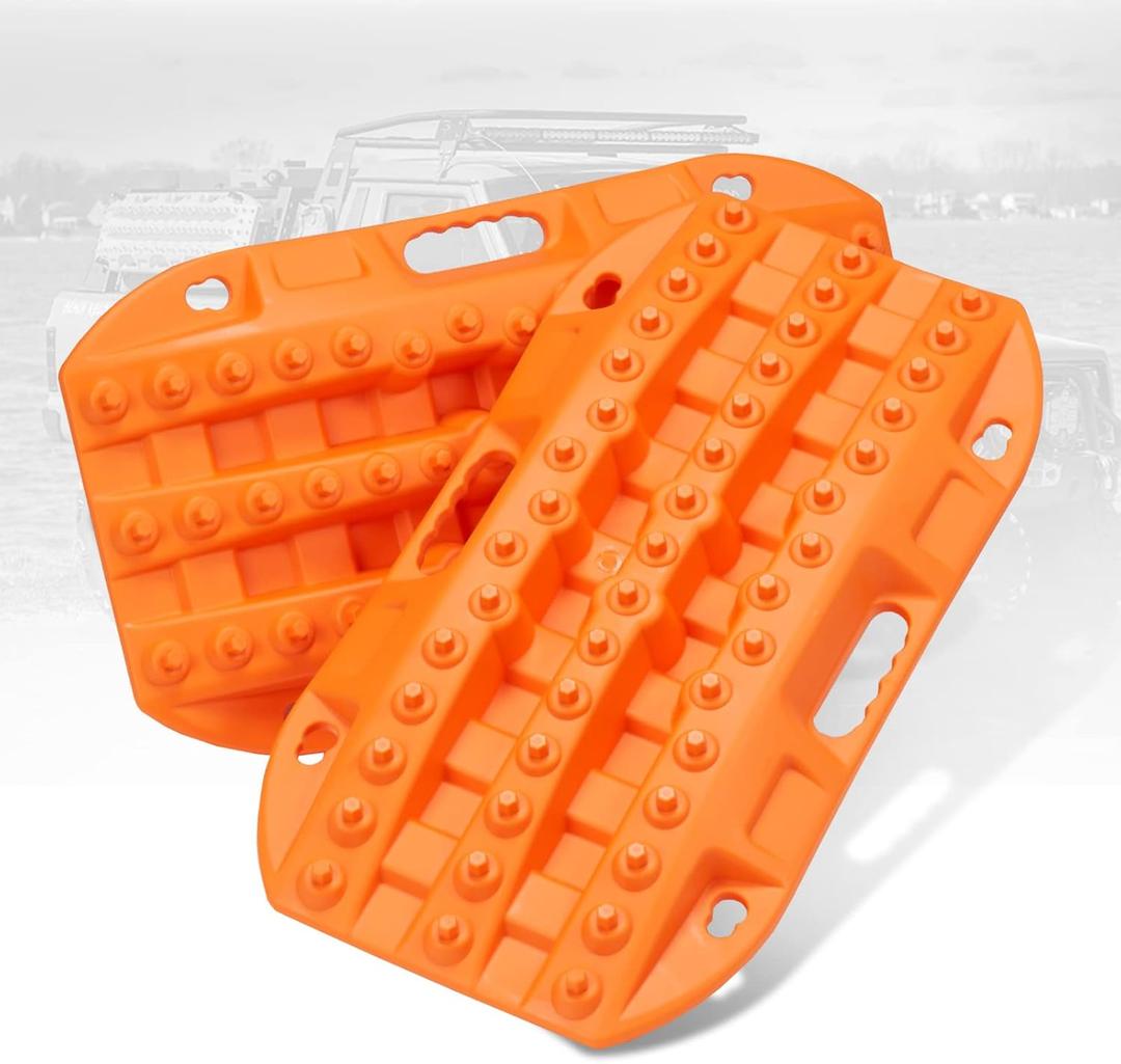 BUNKER INDUST Off Road Traction Boards, 2 Pcs Short Recovery Track Traction Mats for 4WD Mud, Sand, Snow Ramps-Orange Tire Traction Tool (Without Strap)