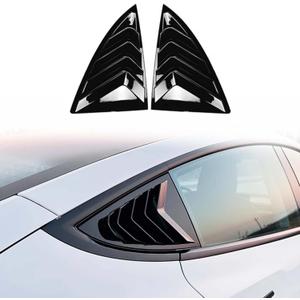 Fit for Tesla Model 3 2021 2022 2023 2024 2025 2026 Quarter Window Louvers, Sports Style Scratch-Proof SideSide Window Covers, 2-Pack (Bright Black)