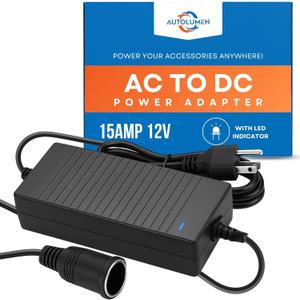 AC to DC Converter 110V to 12V 15A, Power Supply Cigarette Lighter Adapter to Wall Plug, 120V to 12V Converter AC to DC Adapter, 180W Car Power Cigarette Lighter Socket for Plug Outlet