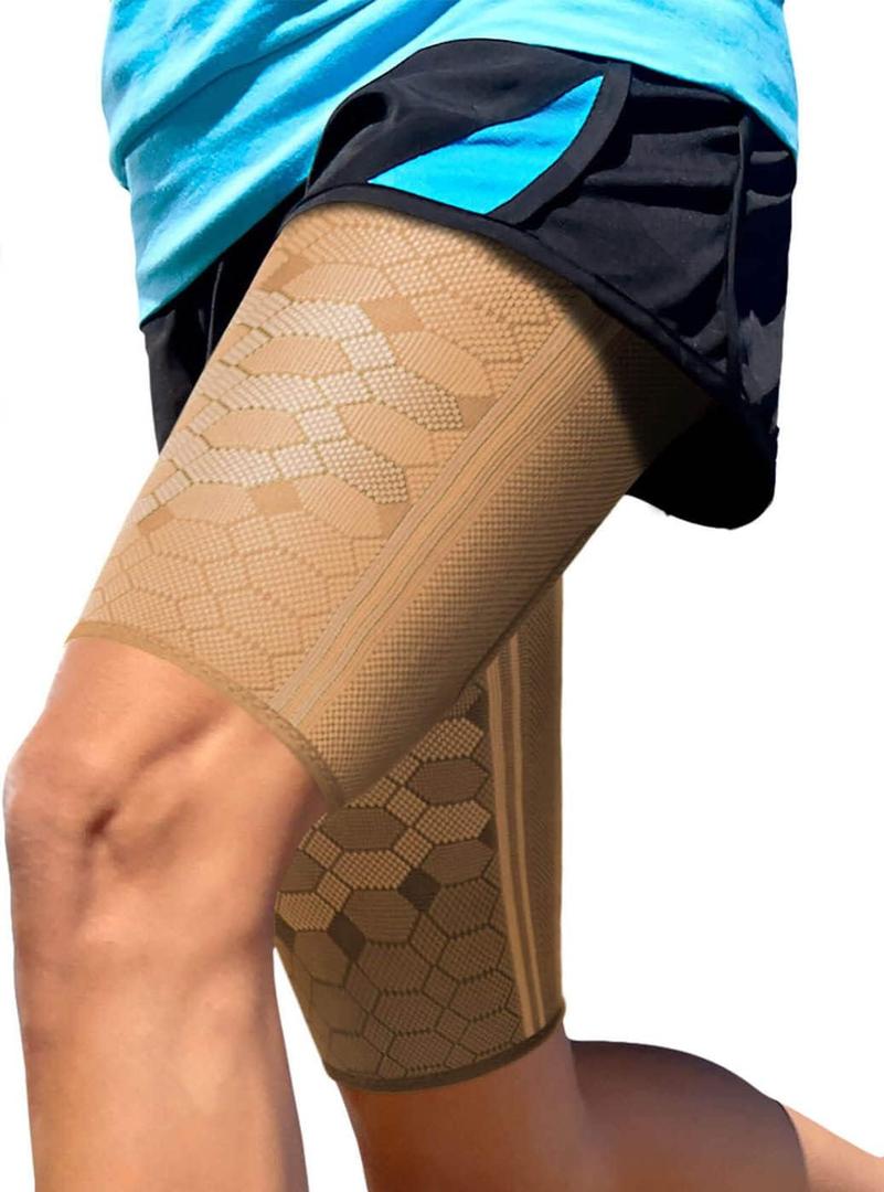 Sparthos Thigh Compression Sleeves (Pair) – Quad and Hamstring Support – Upper Leg Sleeves for Men and Women – Made from Innovative Breathable Elastic Blend – Anti Slip