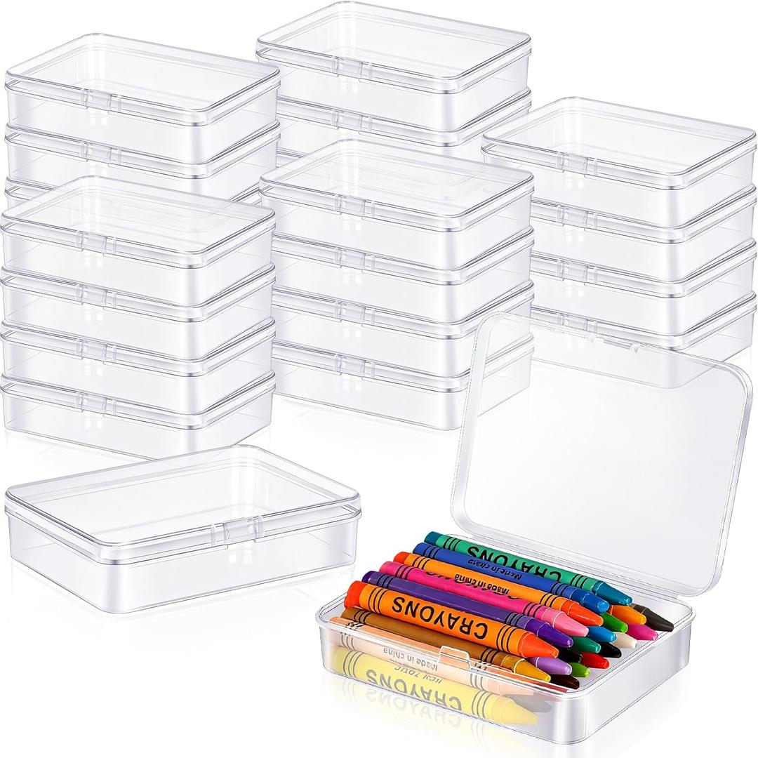 25 Pcs Plastic Crayon Box, Mini Plastic Storage Containers with Lid 4.5x3.4 Inches Clear Rectangle Box Small Storage Boxes for Crafts Jewelry Beads, Office Supplies (Clear)