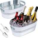 2 Pack Galvanized Ice Bucket 4 Gallon Galvanized Tub Ice Bucket for Parties Metal Beverage Buckets with Handles Beer Champagne Vintage Buckets for Cocktails Mimosa Bar Supplies with Scoops (Silver)