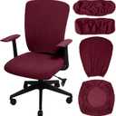 Tallew 4 Pcs Office Chair Covers Set Computer Universal Protective Stretchable Chair Seat Covers Desk Armrest Slipcovers Pads Office Cushion Backrest for Rotating (XL,Burgundy)