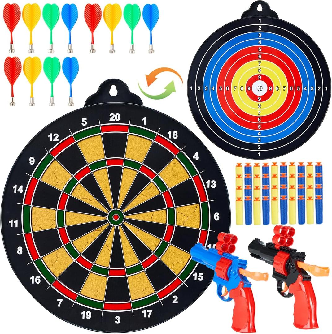 WDSMNAERW Magnetic Dart Board for Kids and Adult.16in 2 in 1 Double-Sided Large Size with 12 Magnetic Dart+12Sticky Balls,Safe Dart Game Set for 3-12 Year Old,Fun Family Game Friends Gifts