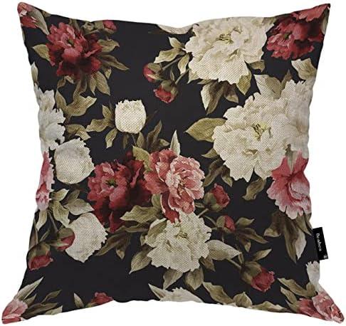 Beabes Roses Throw Pillow Covers, Vintage Blossom Red White Rose Flowers Accent Pillow Case Cushion Cover for Bedroom/Livingroom/Sofa/Farm House Cotton Linen Pillowcases 18" x 18"