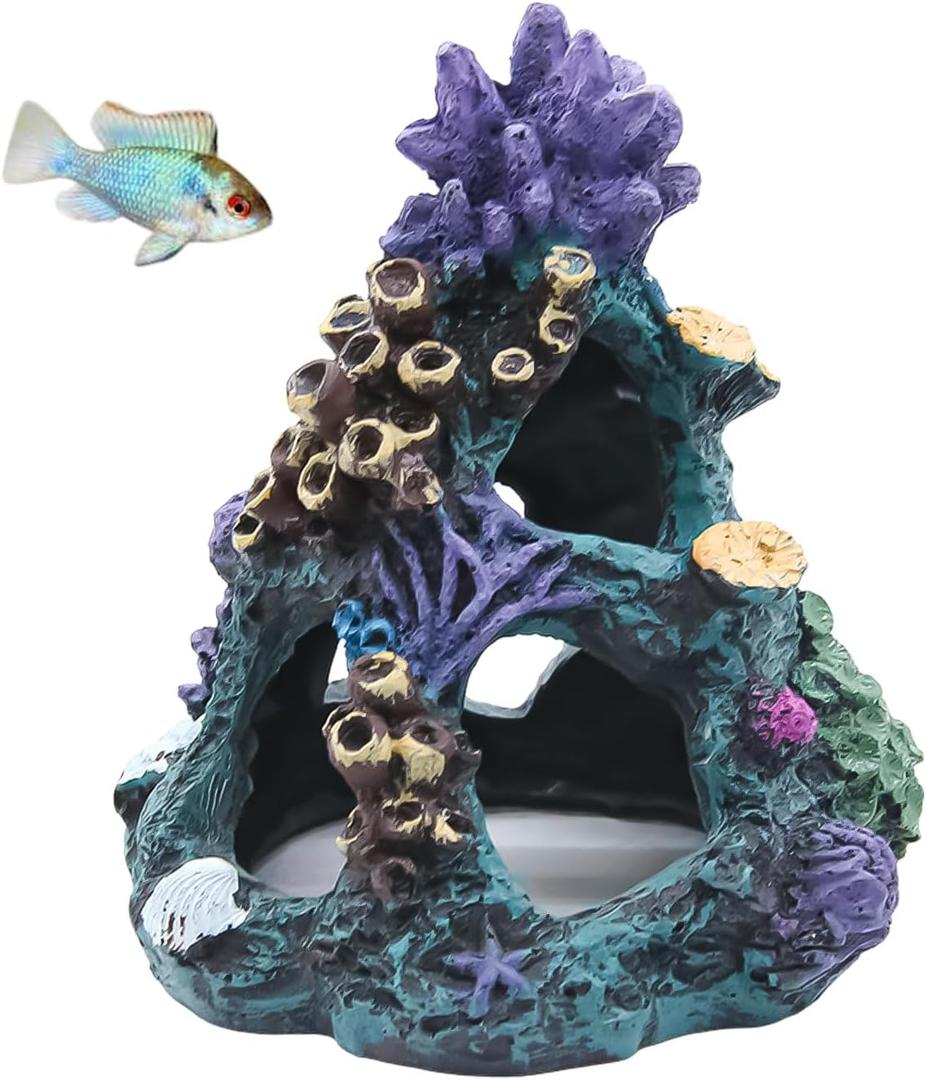 Coral Reef Aquarium Decoration 5.9"  Colorful Resin Fish Tank Ornament with Multiple Hiding Spots, Safe Shelter for Small and Medium Aquariums, Stress-Relief Underwater Decor, Easy to Clean