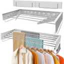 Wall Mounted Drying Rack, Clothes Drying Rack Foldable, 40" Laundry Racks for Drying Clothes Collapsible Drying Racks for Laundry with 2 Towel Handles and Wall Template for Indoor Outdoor (White)