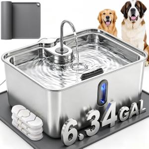 6.34Gal/24L Mega-Capacity Dog Water Fountain for Large & Multi Dogs, Silver