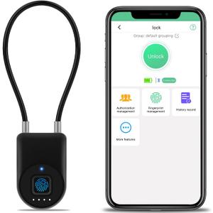 Fingerprint Cable Lock, 3.6'' Long Shackle Fingerprint Lock with Bluetooth APP, Smart Keyless Biometric Waterproof Outdoor Smart Padlock for Gate Fence Locker Cabinet Gym Backyard