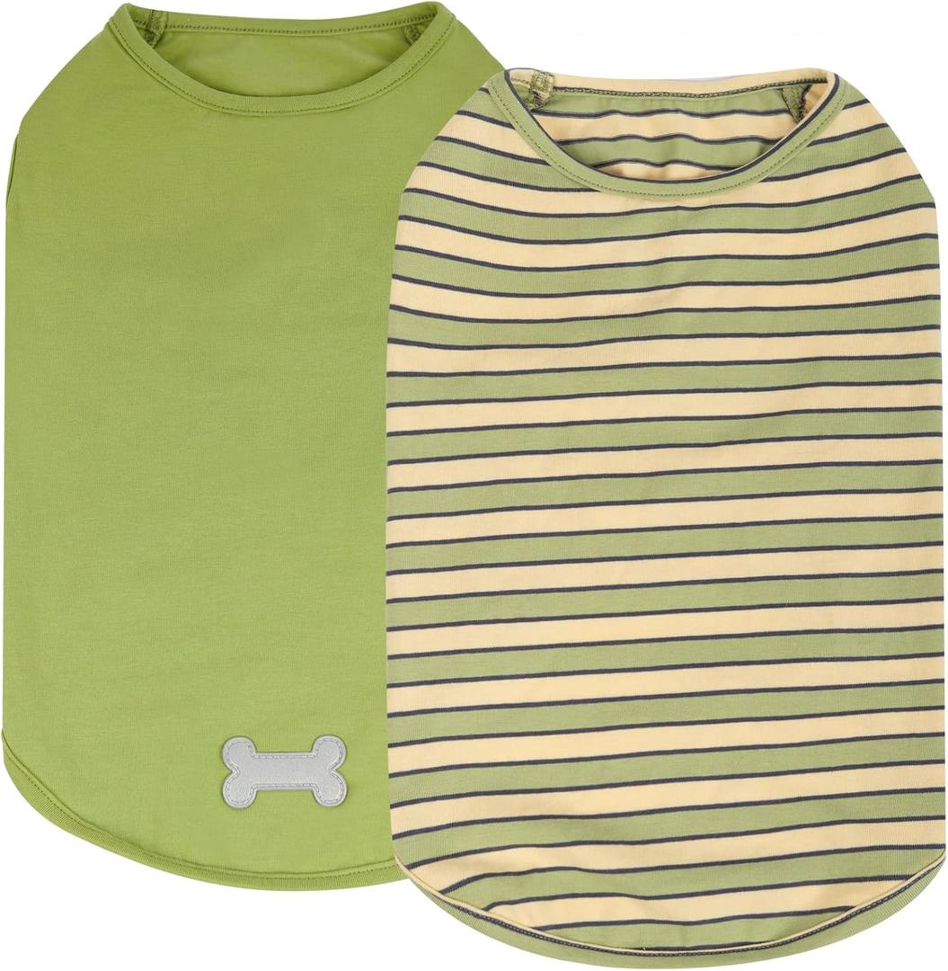 KYEESE 2Pack Dog Shirt, Soft Striped Dogs T Shirts, Lightweight Pet Tank Top, Sleeveless Dog Shirt for Small Dogs, Stretchy Comfortable Pet Vest, Green, XL