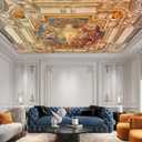 Gold Rome Church Ceiling Wallpaper Mural Renaissance Art Wall Mural Baroque Art Wall Decoration for Bedroom Living Room (Not Self-Adhesive) (127" x 96")