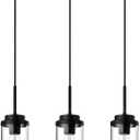MELUCEE 3 Pack Hanging Pendant Lighting Fixtures Black | Adjustable Hanging Ceiling Lamp with Clear Glass Shade, Modern Pendant Light for Kitchen Island Dining Room Bedroom Hallway 1 Light-3 Packs Round Black 