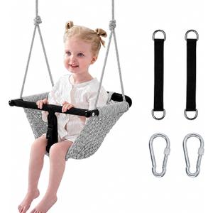 Kids Swing Seats Indoor Hand-Made Net Swing with Adjustable Rope Tree Swings for Kid Child Backyard Playground Swings Outside Indoor (Grey)