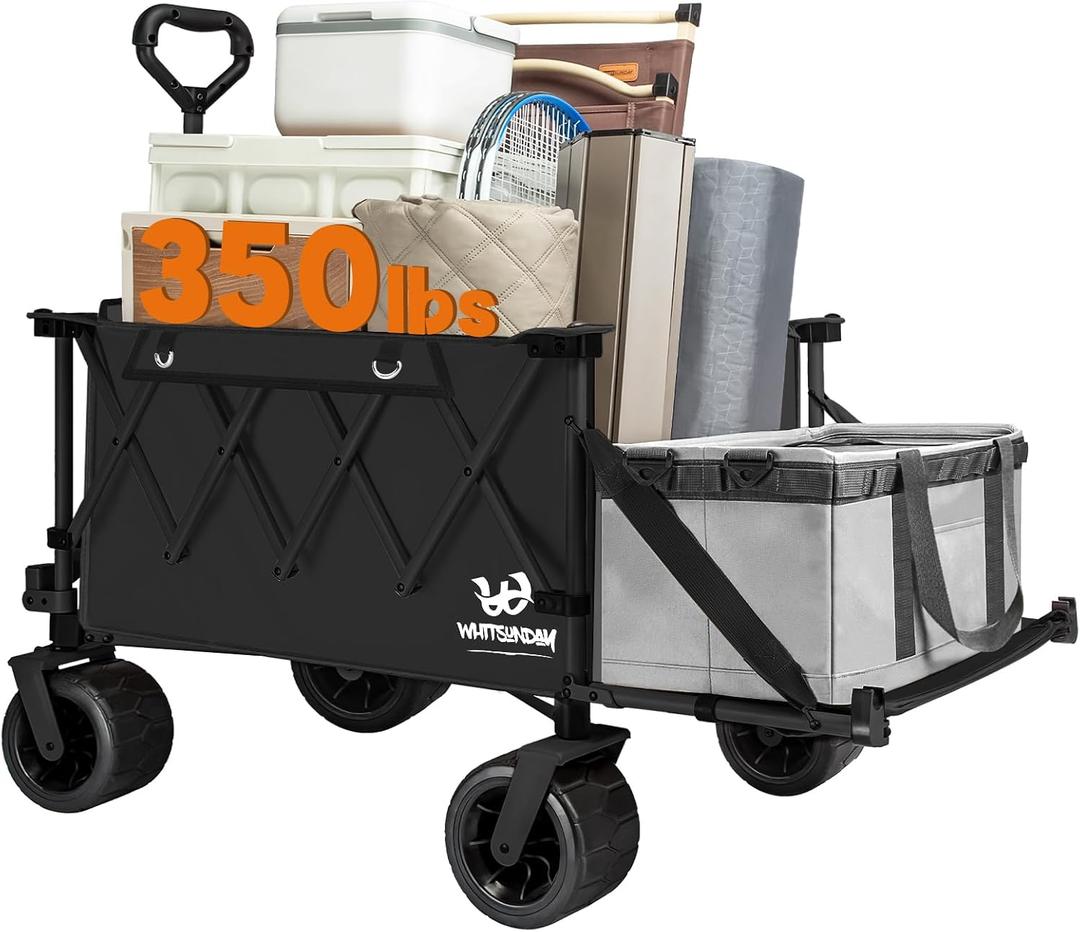 Collapsible Folding Wagon Heavy Duty Utility Beach Wagons with Opened Tailgate and All-Terrain Wheels for Camping,Garden,Sports Black