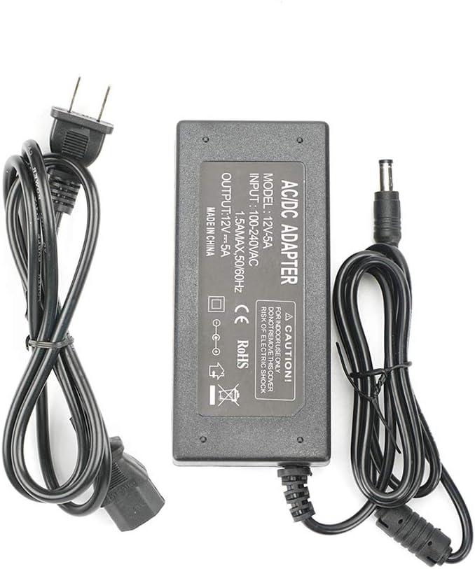 12V 5A Power Supply Adapter, AC100-240V to DC12V Converter Transformer with 5.5x2.5mm DC Output Jack for LED Strip Light,Wireless Router,ADSL Cats,Security Cameras