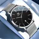 OLEVS Mens Watches Minimalist Ultra Thin Fashion Casual Analog Quartz Date Watch Waterproof Slim Simple Big Face Dress Wrist Watch Leather Band for Men