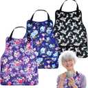 3 Pack Adult Bibs Washable Clothing Protector with Crumb Catcher, Adjustable Reusable Waterproof Large Feeding Adult Bib (Blue Rose)