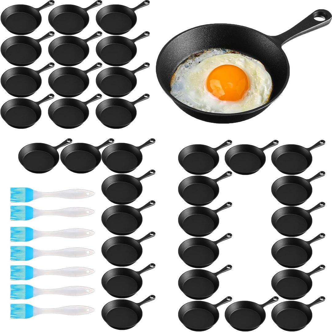 Remerry 70 Sets Mini Cast Iron Skillet 4 Inches Nonstick Black Pan