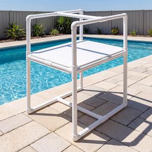 BreezeHug Swimming Platform Portable Swim Island Instructor Stand with Safety Rail Adjustable Height Elevate Pool Bottom for Pets Pool Training Teaching Swim Lessons Water Exercise, 32 x 25 x 42"
