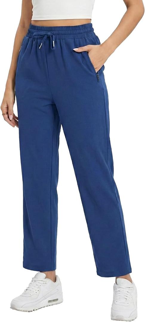 Women's Joggers Pants with Zipper Pockets, Lightweight Elastic Waist Sweatpants Straight Leg Workout Sports Pants (Blue, S)