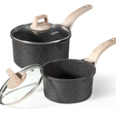 CAROTE 1.5Qt & 3.0Qt Sauce Pan Sets with Lid Cooking Pots Nonstick Saucepans Cookware Set with Pour Spout Small Kitchen Pot, Induction Comptable, Easy to Clean, PFOA FREE (Classic Granite)