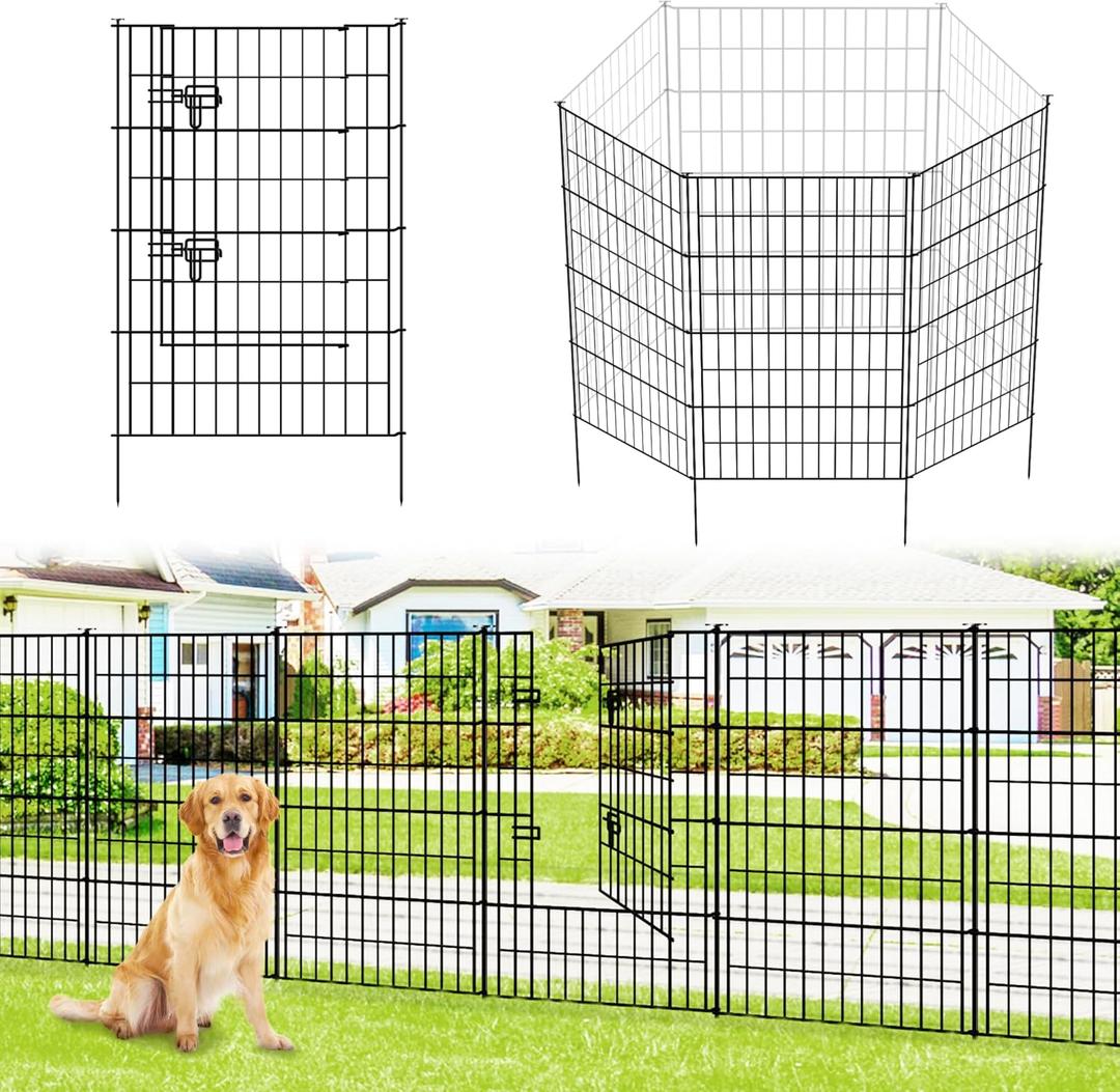 Metal Garden Fence 40 inch H x 28 inch W, 5 Panels (4 Panels + 1Gate), Total 11.6 ft, No Dig Fence Rustproof Animal Barrier Fencing for Dog, Rabbits, and Patio,Yard