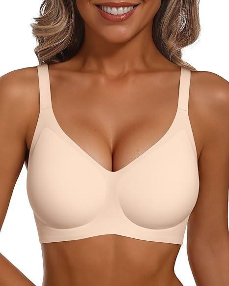 VertVie Womens Comfortable Seamless Wireless Bra No Underwire T Shirt Full Coverage Sleep Bralettes Push Up Supportive Everyday Bras M